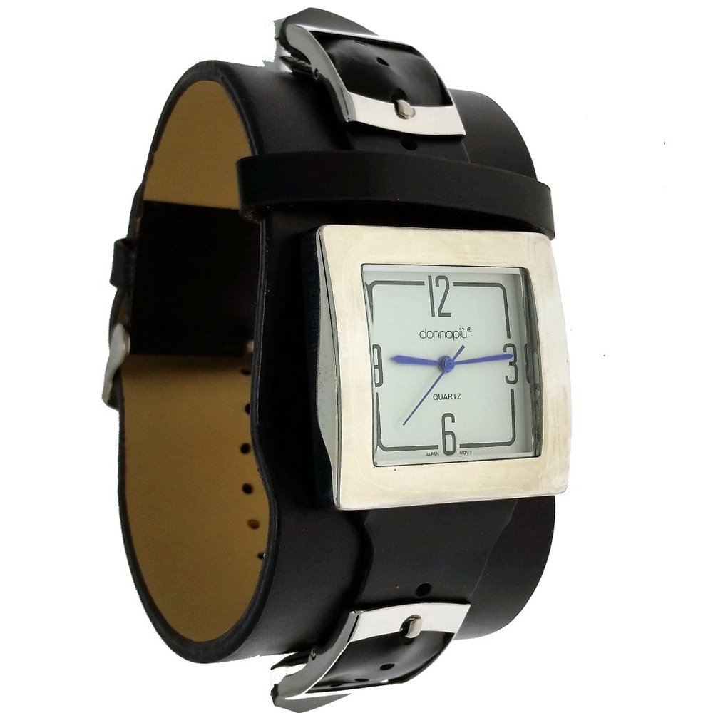 New 40 mm Wide Black Cuff Bracelet Square Watch